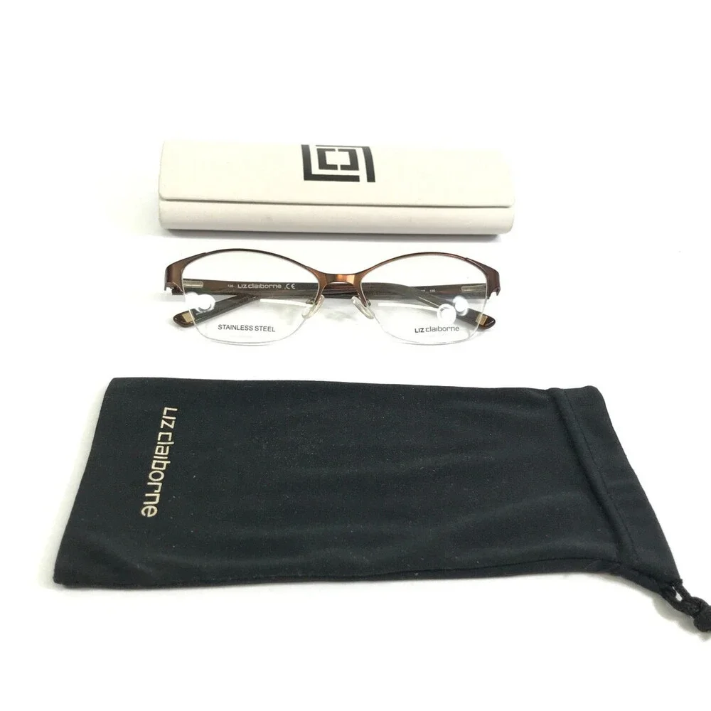 Liz Claiborne Eyeglasses Frames L623 0EW7 Dark Brown Cat Eye Half Rim 53-16-135